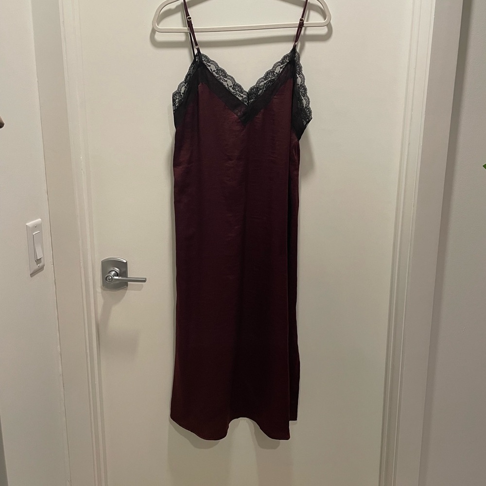 Show Me Your Mumu Elegant Burgundy Lace-Trimmed Slip Dress